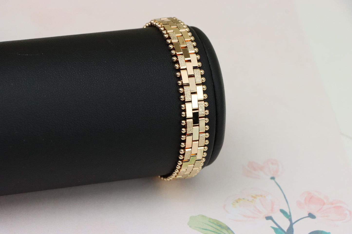 Rose Gold Textured Link Bracelet with Ball Edge, XPBL0994 (2100-3)
