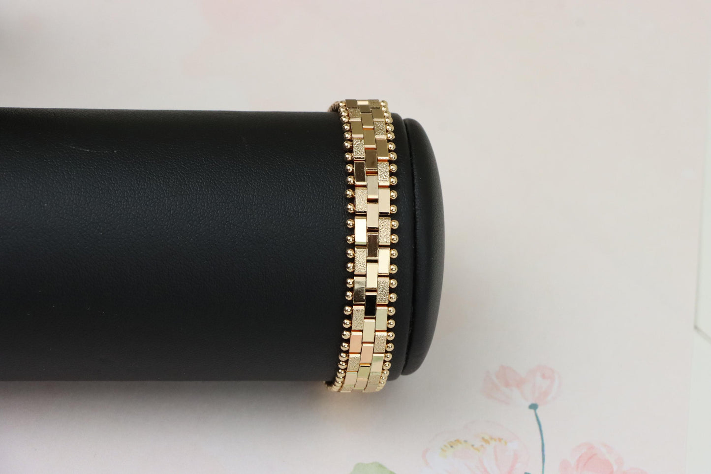 Rose Gold Textured Link Bracelet with Ball Edge, XPBL0994 (2100-3)