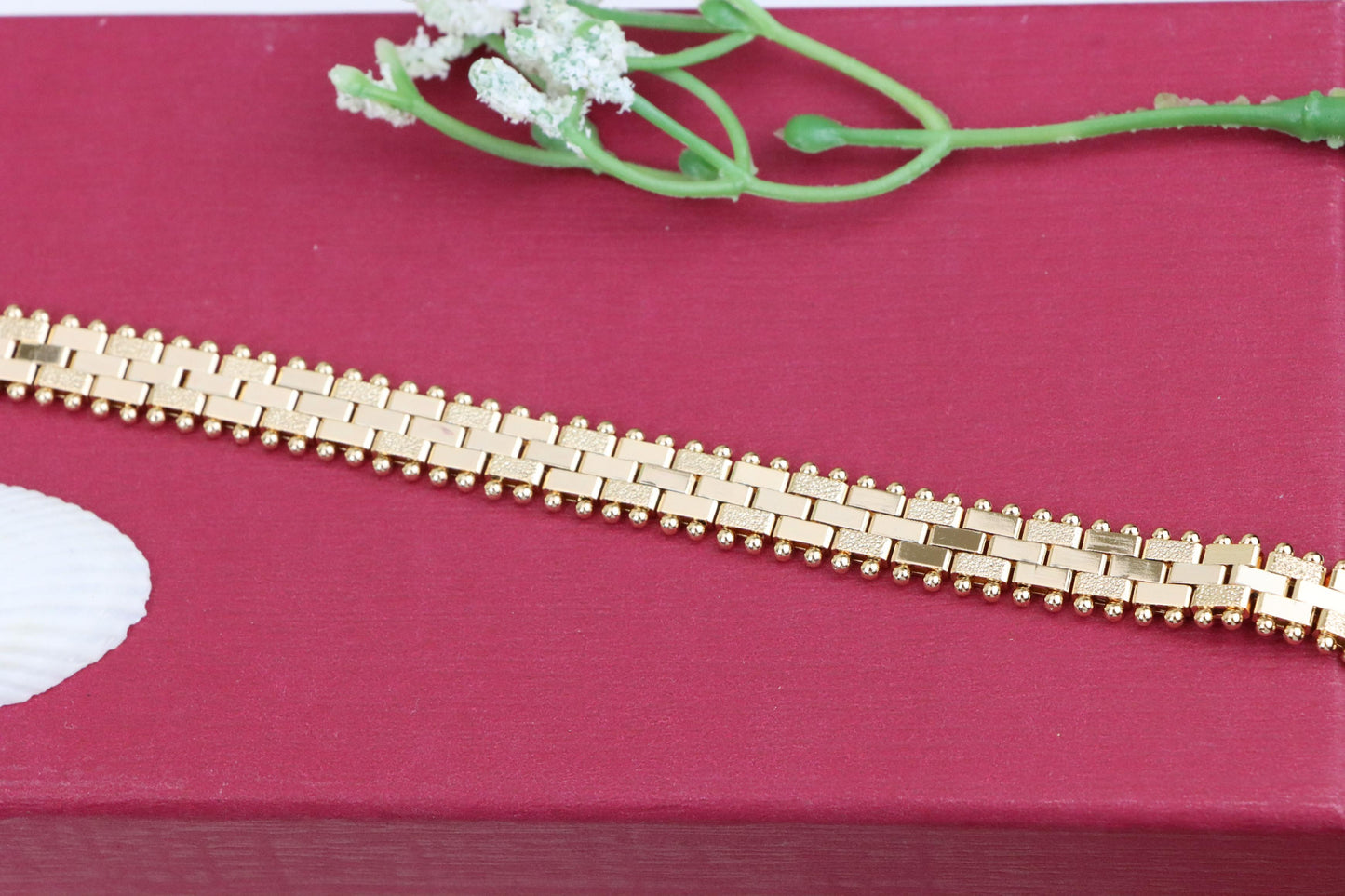Rose Gold Textured Link Bracelet with Ball Edge, XPBL0994 (2100-3)