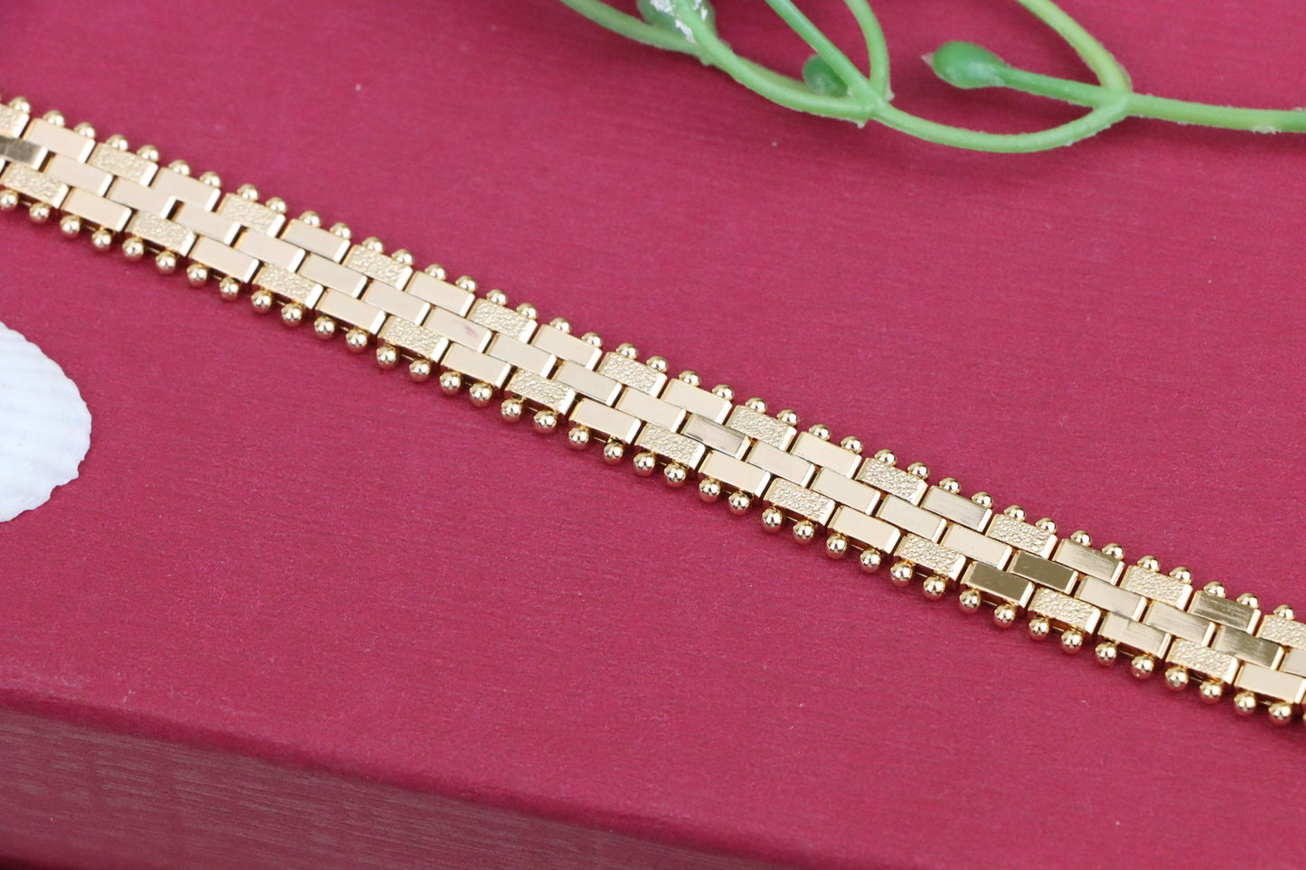 Rose Gold Textured Link Bracelet with Ball Edge, XPBL0994 (2100-3)