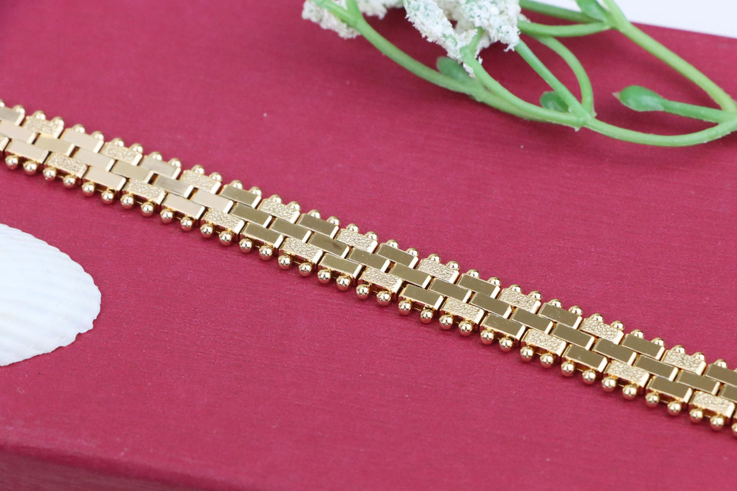 Rose Gold Textured Link Bracelet with Ball Edge, XPBL0994 (2100-3)