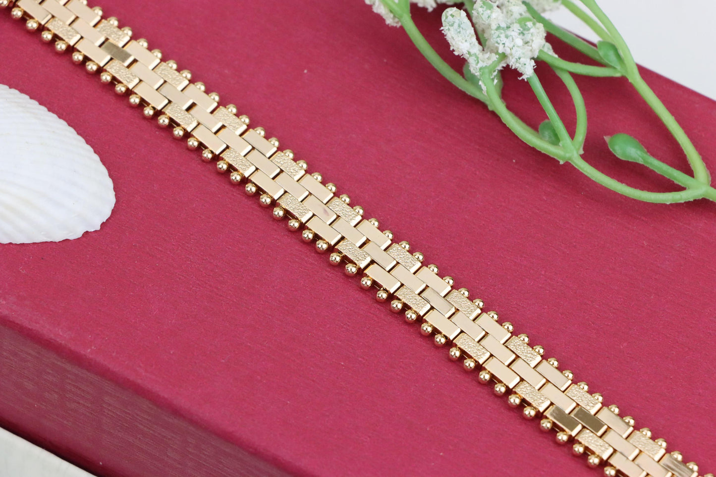 Rose Gold Textured Link Bracelet with Ball Edge, XPBL0994 (2100-3)
