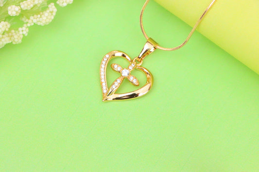 Heart-Shaped Rose Gold Cross Pendant with Sparkling Accents, XPPT1326 (2132-5)