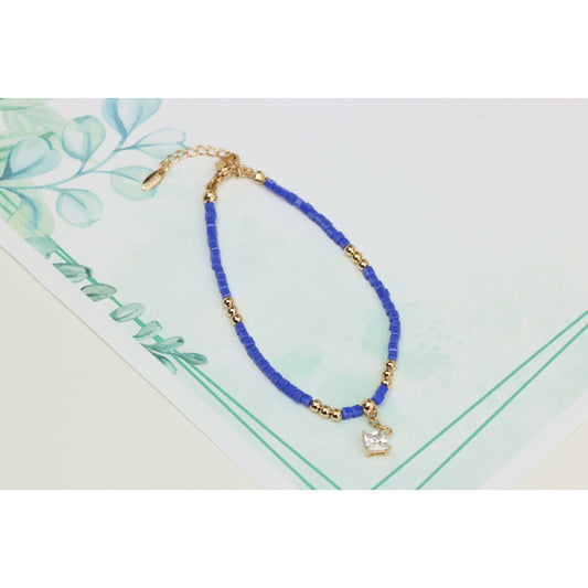 Elegant Rose Gold Bracelet with Blue Beads and Sparkling Charm, XPBL0634 (2064-3)