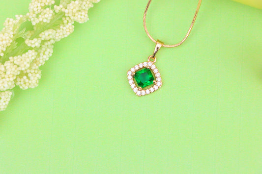 Emerald Green Square Halo Pendant in Gold Plated Finish – Elegant Look, XPPT1794 (2153-1)
