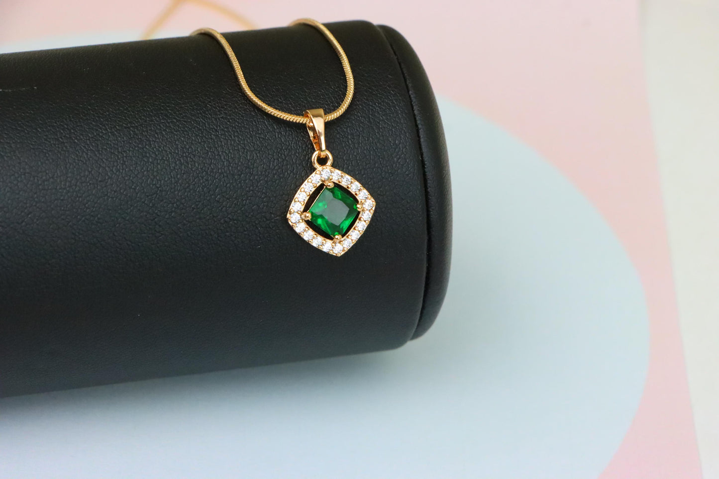 Emerald Green Square Halo Pendant in Gold Plated Finish – Elegant Look, XPPT1794 (2153-1)