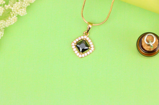 Elegant Black Square Pendant with Gold Plated Halo Design – Classy Look, XPPT1795 (2153-1)