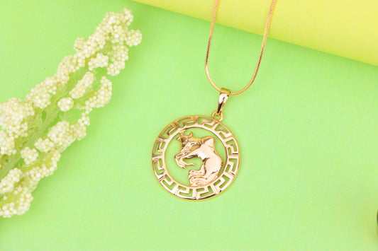 Zodiac Bull Rose Gold Pendant with Intricate Border Design, XPPT1329 (2132-7)
