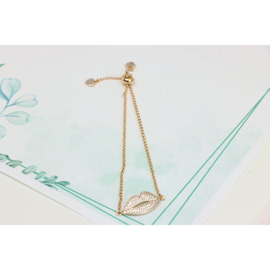 Elegant Rose Gold Adjustable Bracelet with Crystal Leaf Design, XPAB0636 (2064-5)