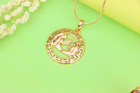 Zodiac Twins Rose Gold Pendant with Polished Circular Frame Design, XPPT1330 (2132-7)