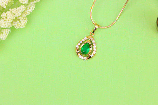 Teardrop Green Gem Pendant with Crystal Halo in Gold Plated Finish, XPPT1796 (2153-2)