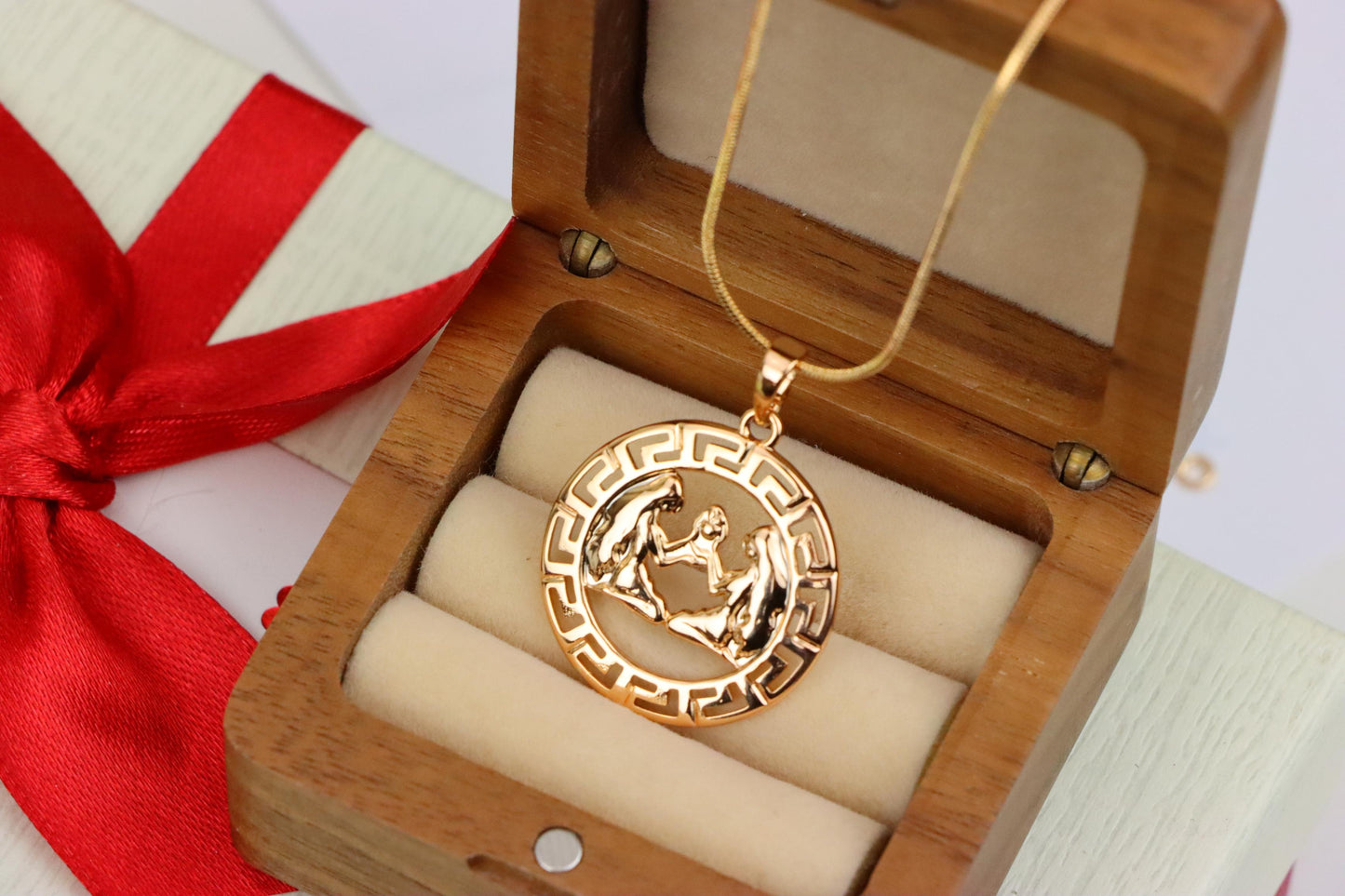 Zodiac Twins Rose Gold Pendant with Polished Circular Frame Design, XPPT1330 (2132-7)