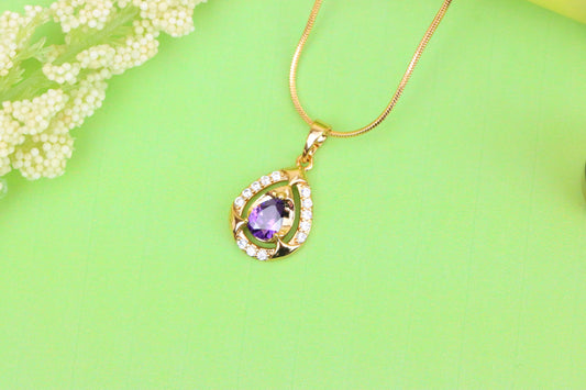 Teardrop Purple Stone Pendant in Gold Plated Elegant Crystal Design, XPPT1797 (2153-2)