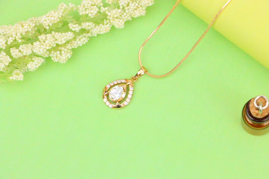 Teardrop White Stone Pendant with Crystals in Gold Plated Finish, XPPT1798 (2153-2)