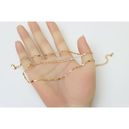 Shiny Flat Link Rose Gold Necklace, Adjustable Chain, XPNL0188 (2019-8)