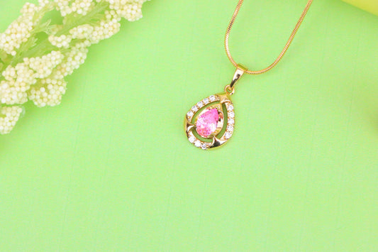 Teardrop Pink Stone Pendant with Sparkling Accents in Gold Finish, XPPT1799 (2153-2)