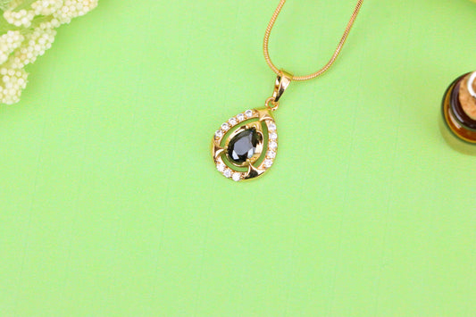 Teardrop Black Stone Pendant with White Crystals in Gold Plating, XPPT1800 (2153-2)