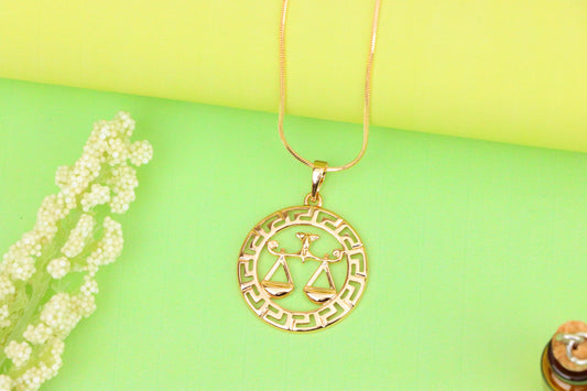 Libra Zodiac Sign Rose Gold Pendant in Gold Plated Brass, XPPT1334 (2132-7)