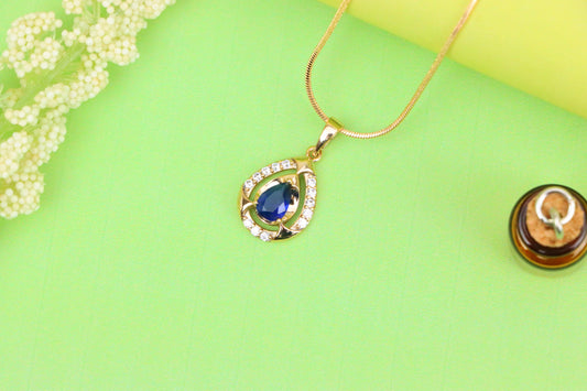 Blue Pear-Shaped Pendant with Sparkling Stone Accents – Elegant Look,XPPT1801 (2153-2)
