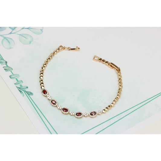 Elegant Rose Gold Bracelet with Red Stones and Sparkling CZ Accents, XPBL0642 (2065-1)