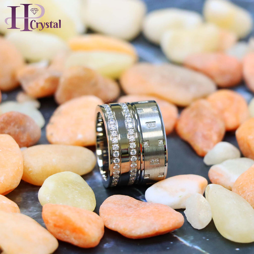 Titanium Wedding Ring with White CZ – Hypoallergenic Full Eternity Band