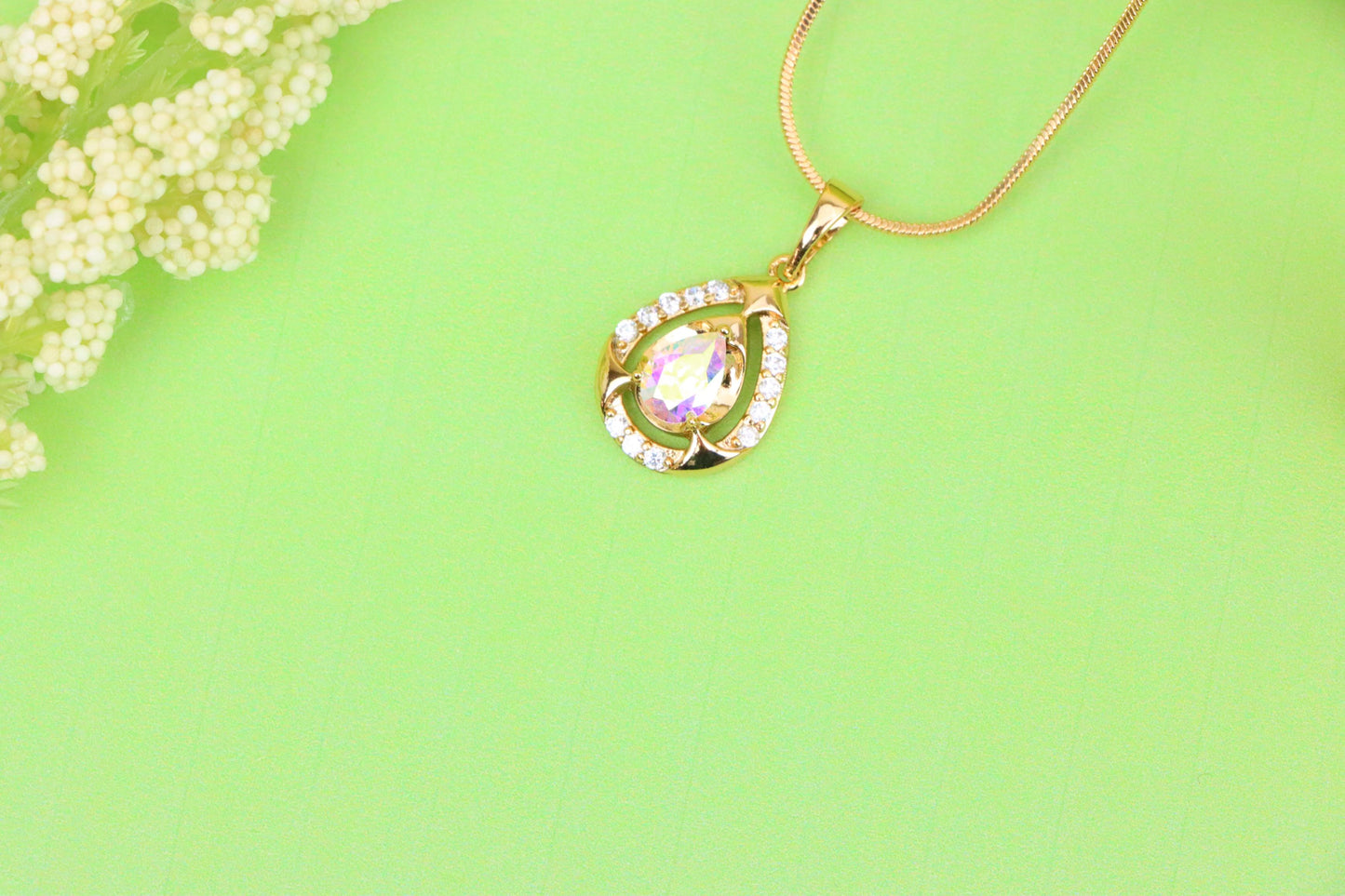 Rainbow Teardrop Pendant with Gold Plated Finish and Sparkling Detail, XPPT1803 (2153-2)