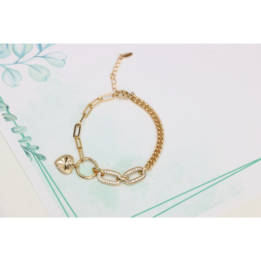 Elegant Rose Gold Heart Charm Bracelet with Sparkling Link Design, XPBL0644 (2065-3)