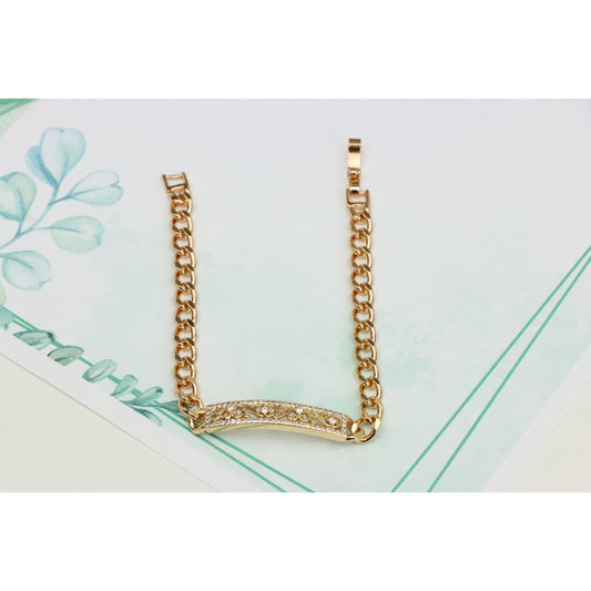 Elegant Rose Gold Plated Filigree Chain Bracelet with Crystal Accent, XPBL0645 (2065-4)