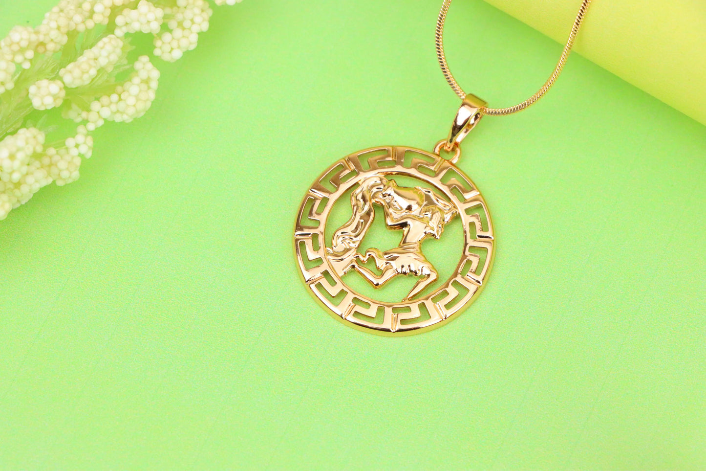 Aquarius Zodiac Rose Gold Pendant in Gold Plated Brass, XPPT1338 (2132-7)