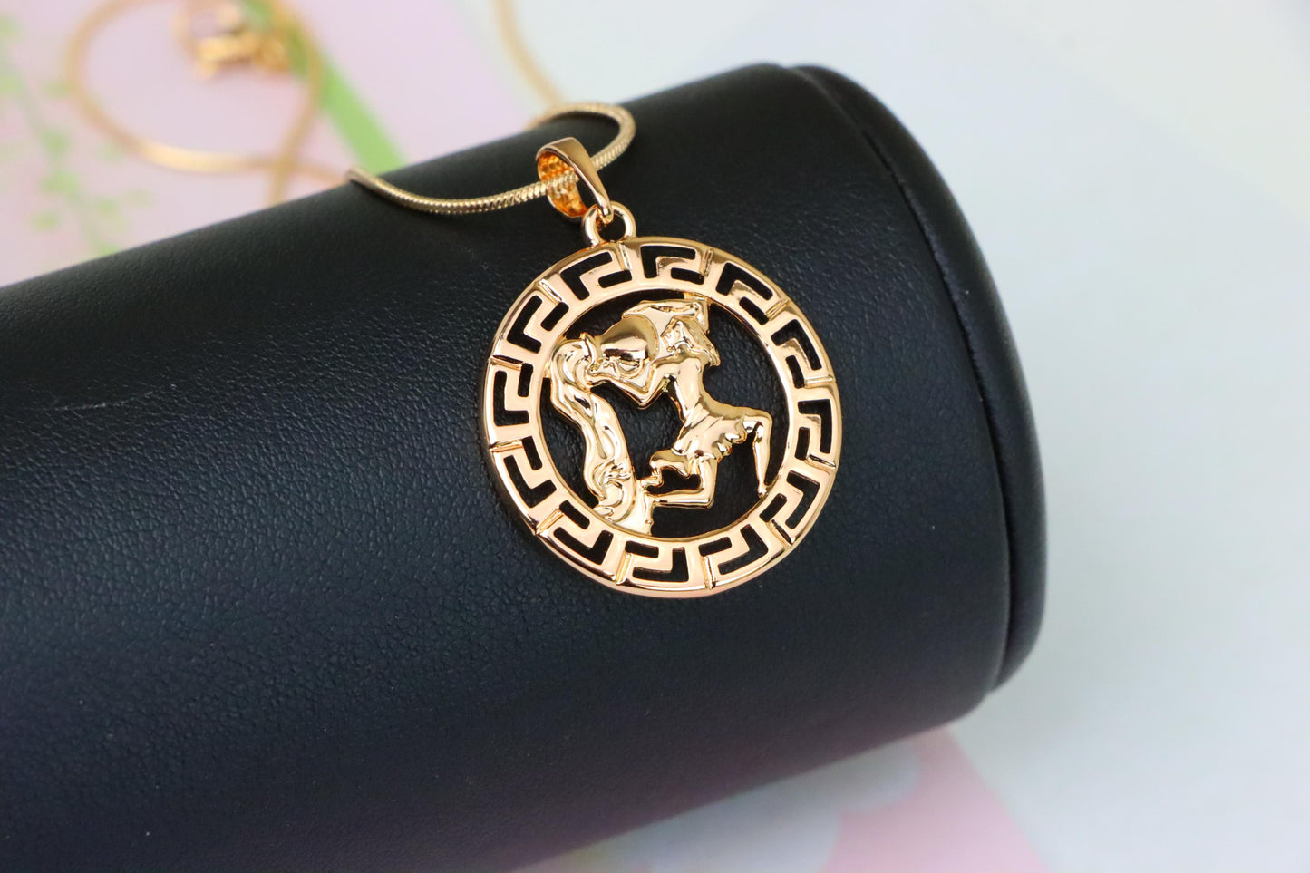 Aquarius Zodiac Rose Gold Pendant in Gold Plated Brass, XPPT1338 (2132-7)