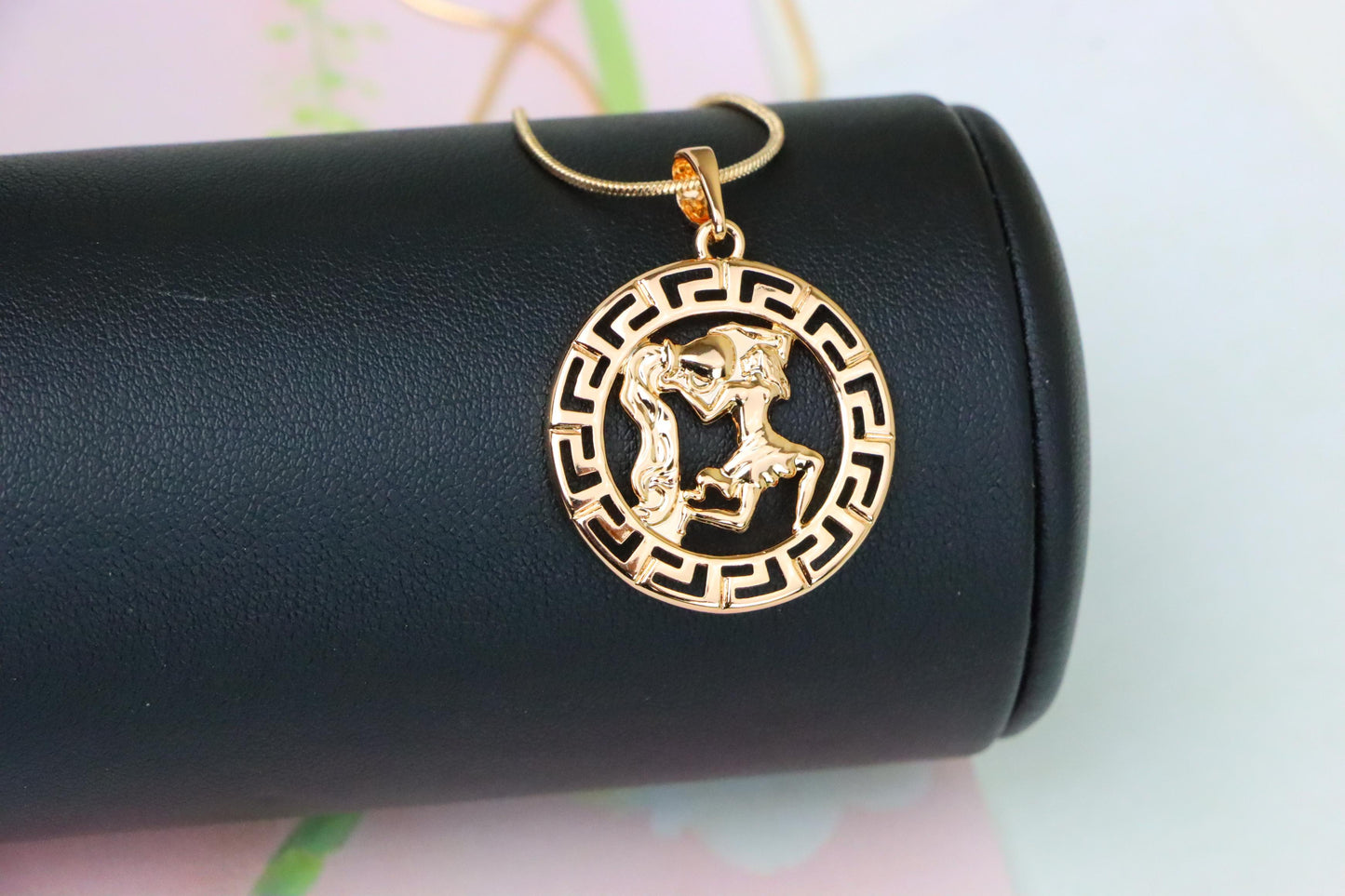 Aquarius Zodiac Rose Gold Pendant in Gold Plated Brass, XPPT1338 (2132-7)