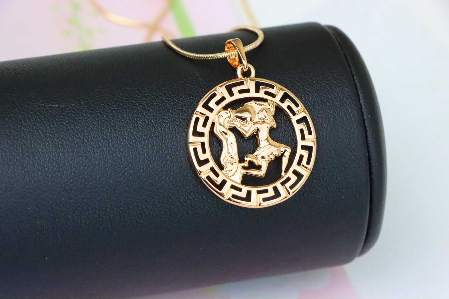 Aquarius Zodiac Rose Gold Pendant in Gold Plated Brass, XPPT1338 (2132-7)