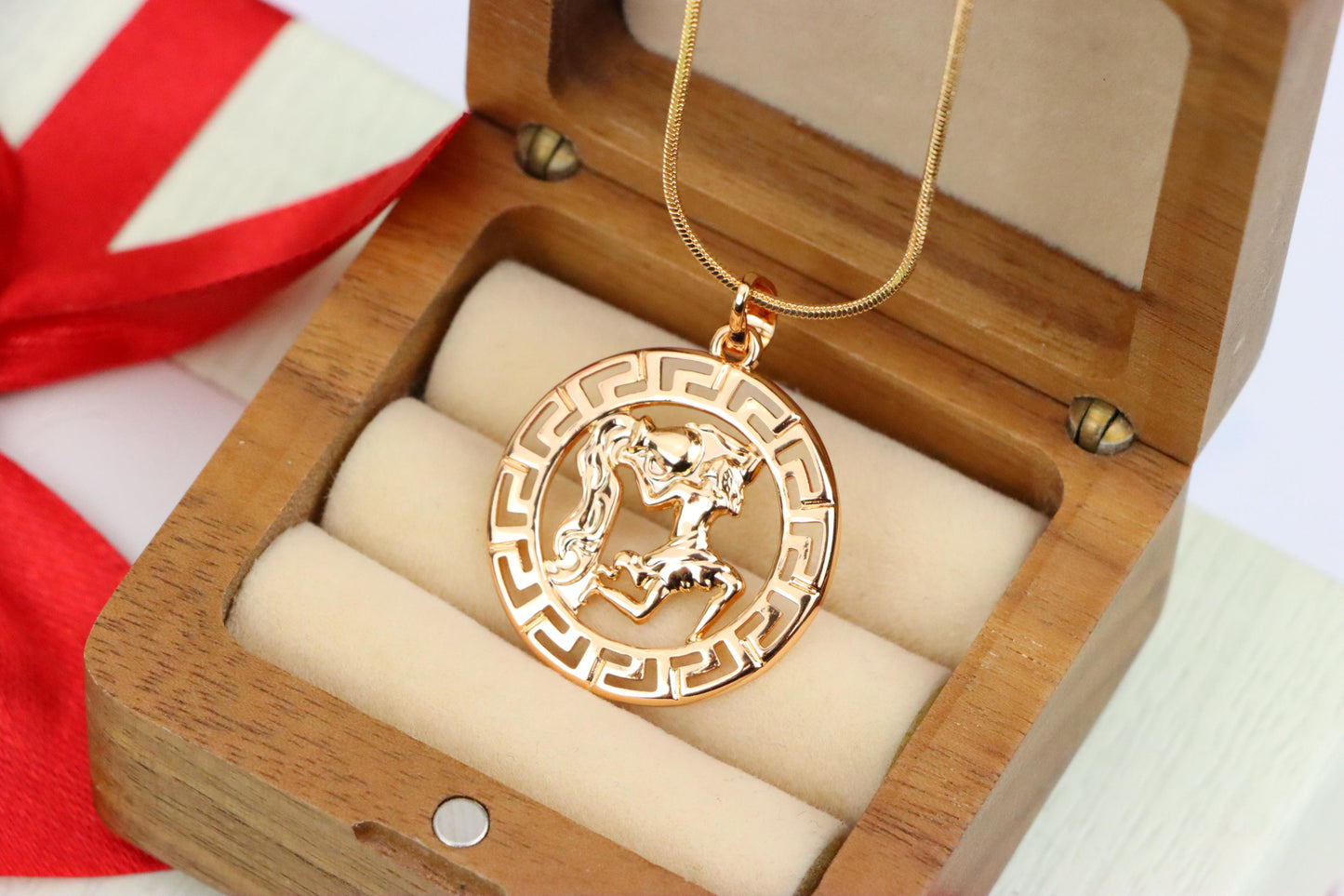 Aquarius Zodiac Rose Gold Pendant in Gold Plated Brass, XPPT1338 (2132-7)