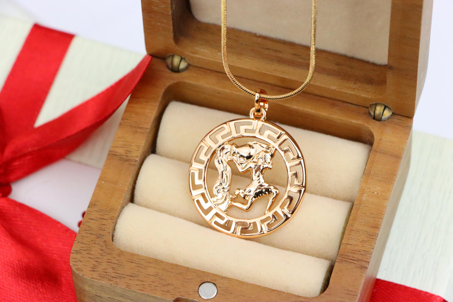 Aquarius Zodiac Rose Gold Pendant in Gold Plated Brass, XPPT1338 (2132-7)