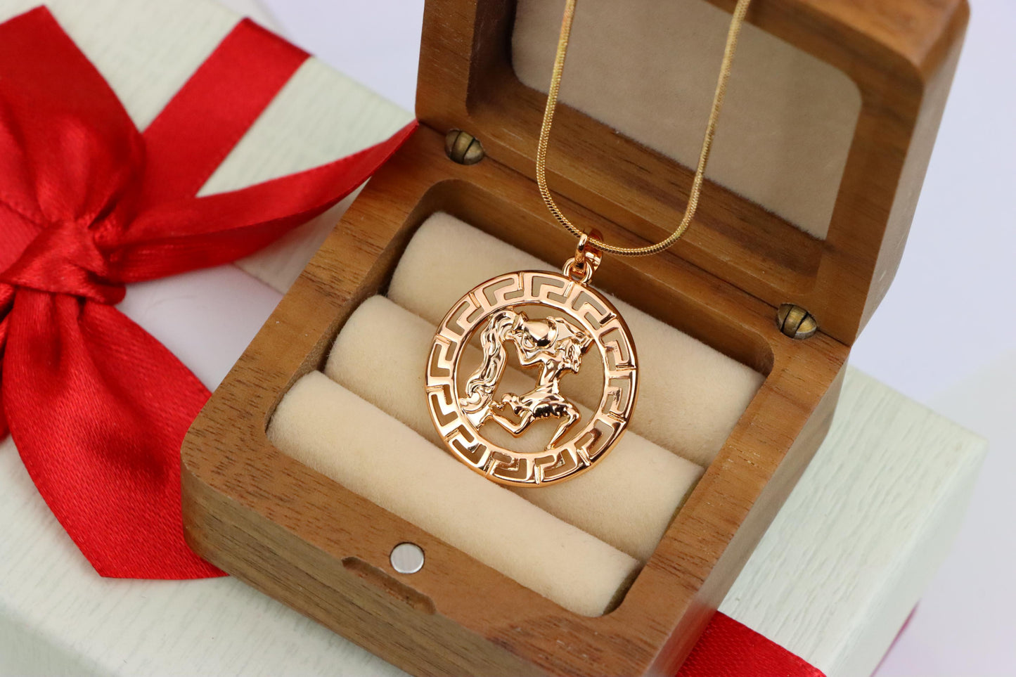 Aquarius Zodiac Rose Gold Pendant in Gold Plated Brass, XPPT1338 (2132-7)