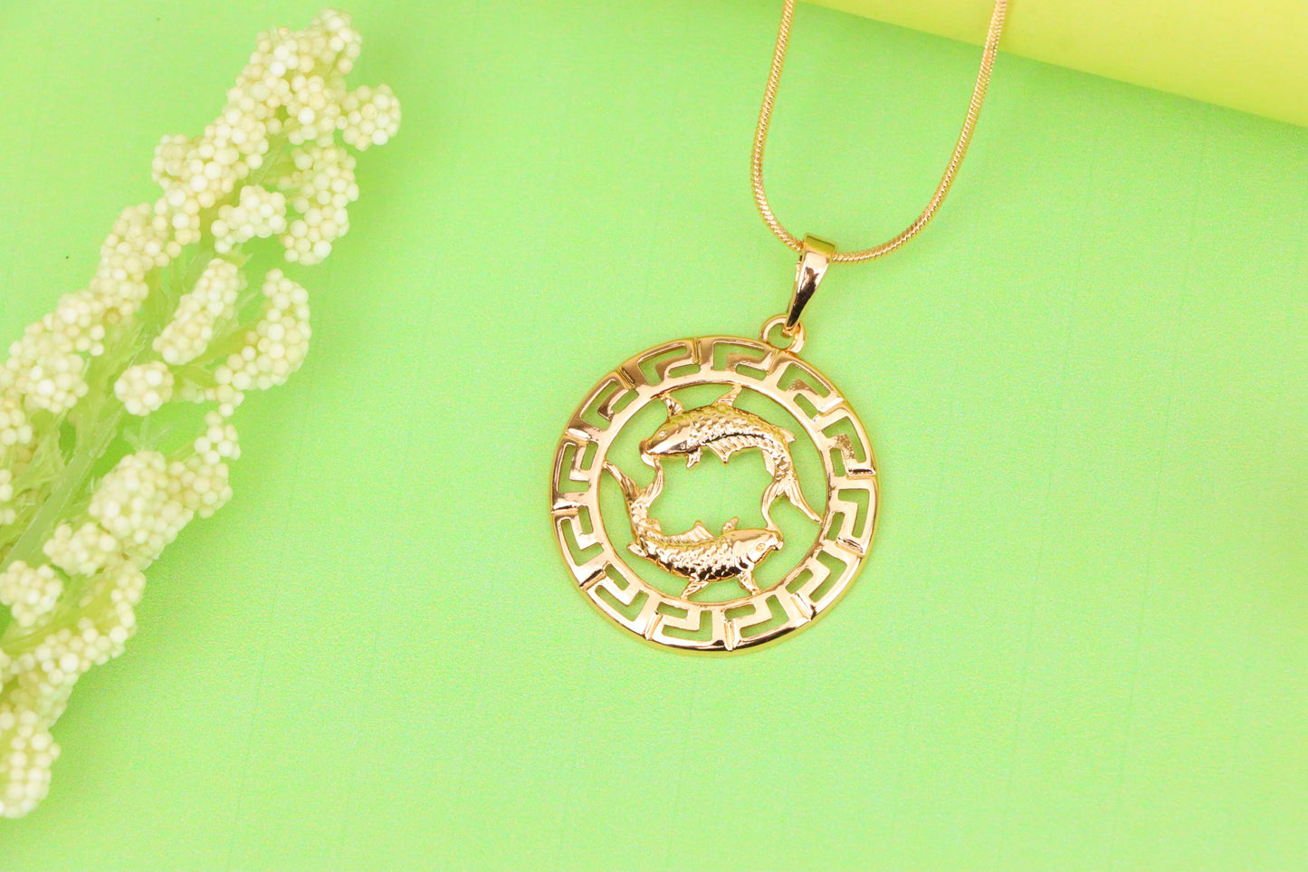 Pisces Zodiac Rose Gold Pendant in Gold Plated Brass, XPPT1339 (2132-7)