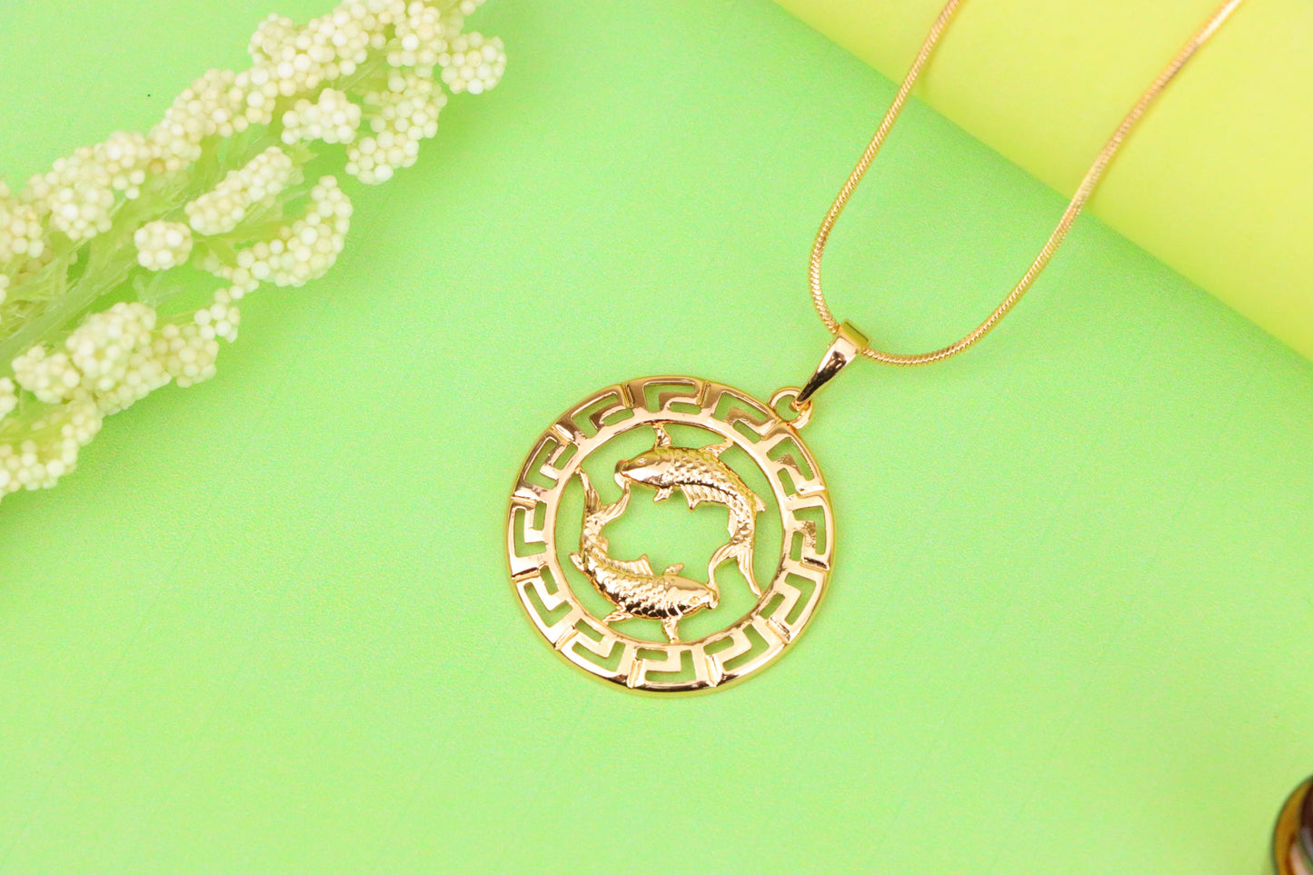 Pisces Zodiac Rose Gold Pendant in Gold Plated Brass, XPPT1339 (2132-7)