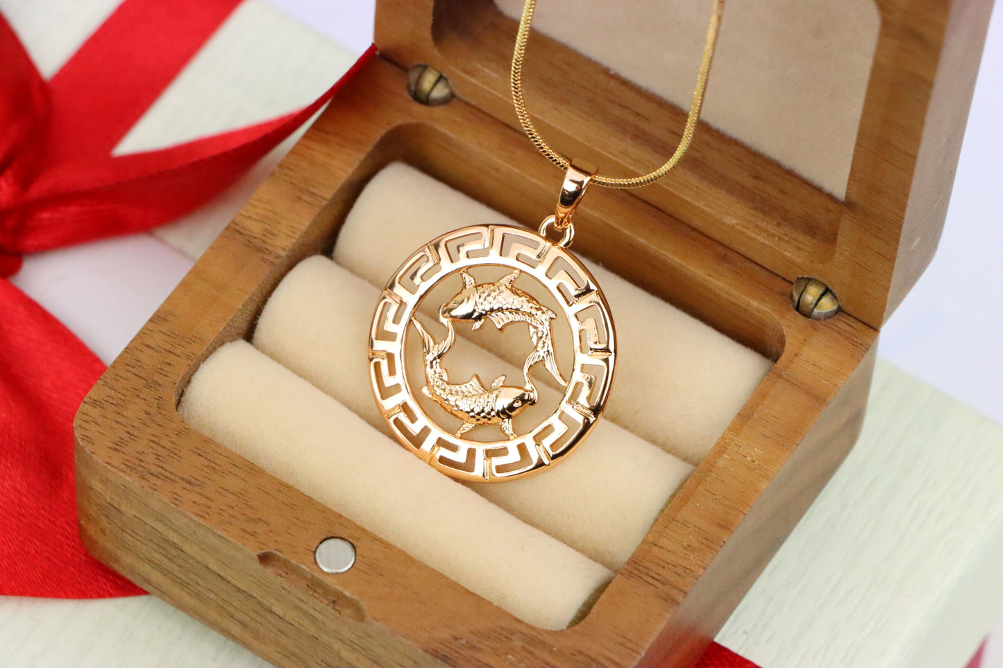 Pisces Zodiac Rose Gold Pendant in Gold Plated Brass, XPPT1339 (2132-7)