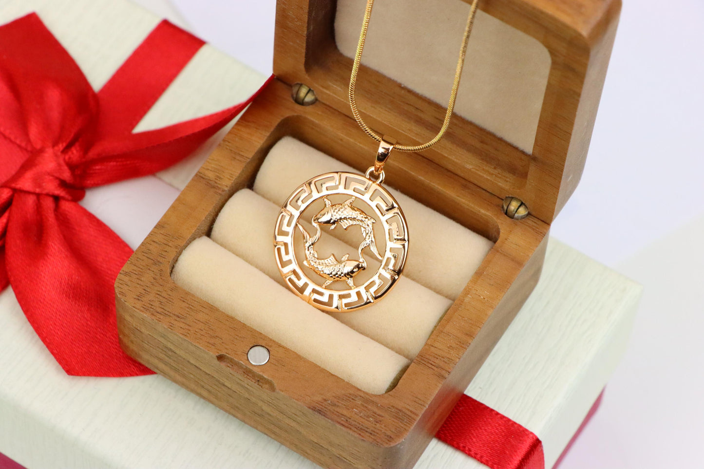 Pisces Zodiac Rose Gold Pendant in Gold Plated Brass, XPPT1339 (2132-7)