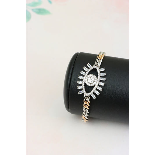 Sparkling Eye Charm Rose Gold and Silver Bracelet for Stylish Look, XPBL0646 (2065-5)