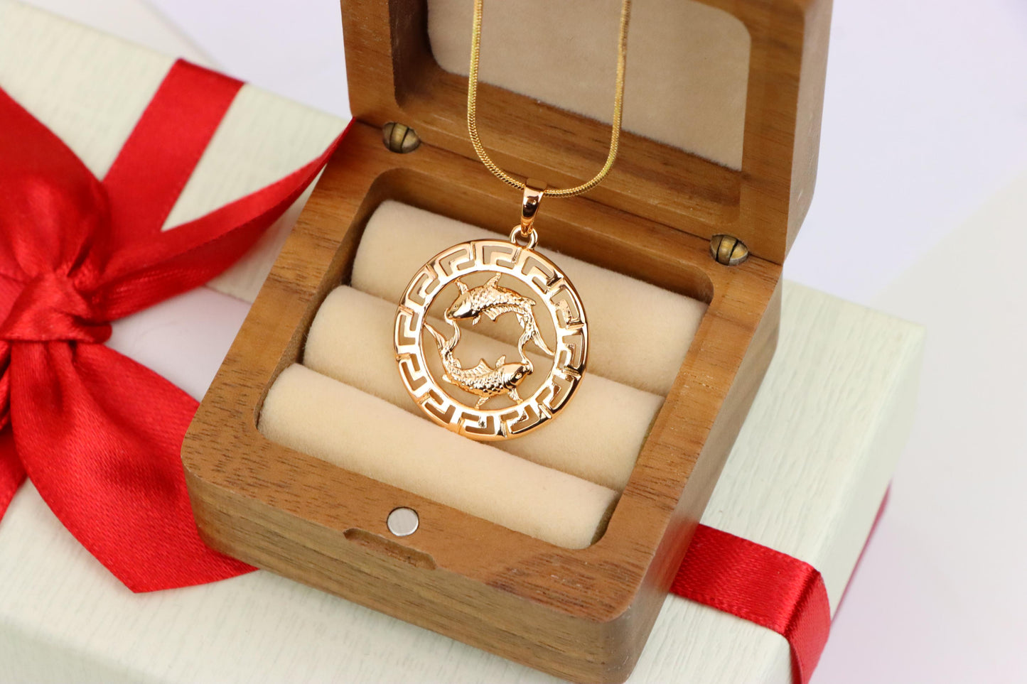 Pisces Zodiac Rose Gold Pendant in Gold Plated Brass, XPPT1339 (2132-7)