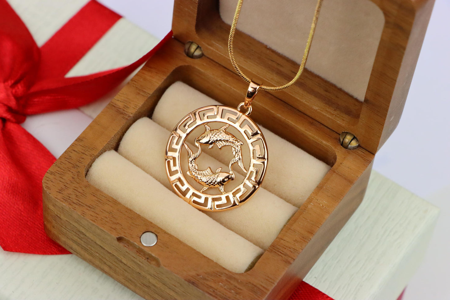 Pisces Zodiac Rose Gold Pendant in Gold Plated Brass, XPPT1339 (2132-7)