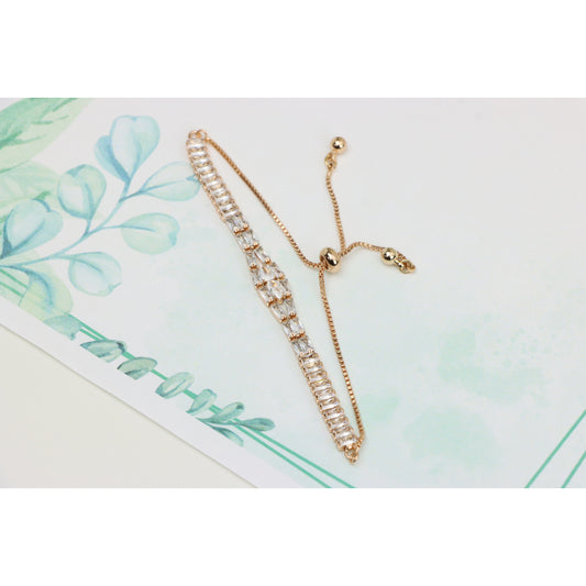 Elegant Rose Gold Adjustable Bracelet with Sparkling Baguette Stones, XPAB0647 (2065-6)