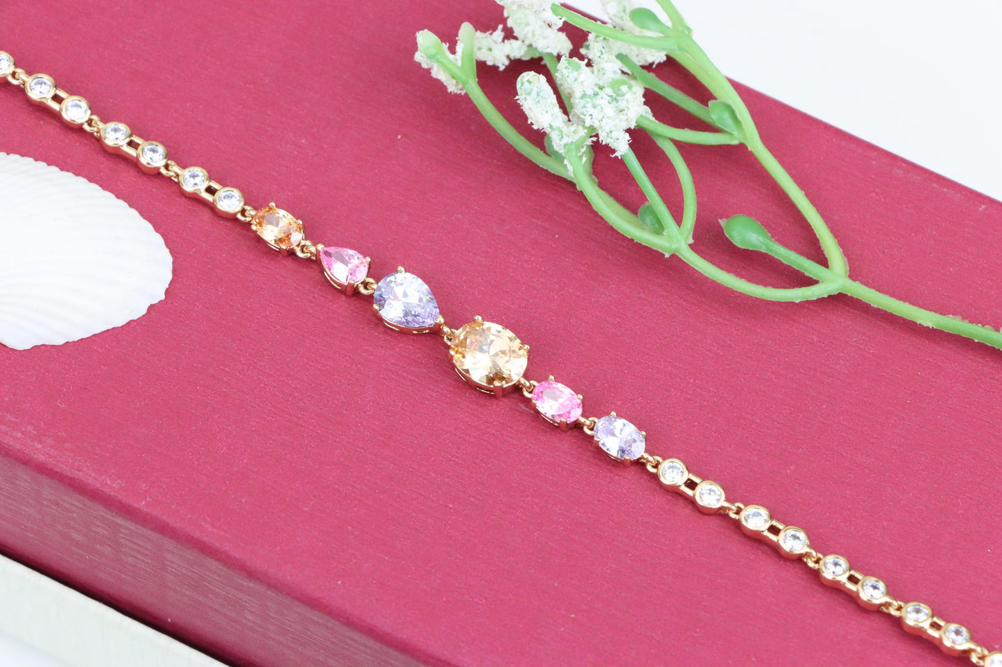 Elegant Multi-Color Crystal Rose Gold Bracelet for Women, XPBL1009 (2101-8)