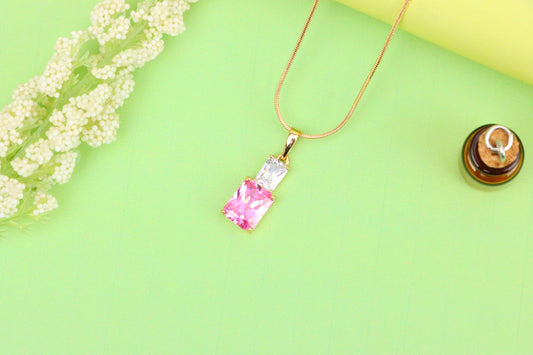 Chic Pink Pendant in Gold-Plated Brass – Feminine and Elegant Look, XPPT1808 (2153-3)