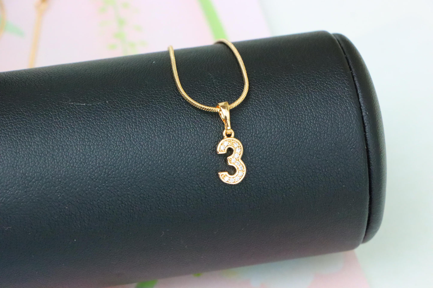 Rose Gold Number 3 Pendant with Crystals – 18K Gold Plated Charm, XPPT1343 (2132-8)