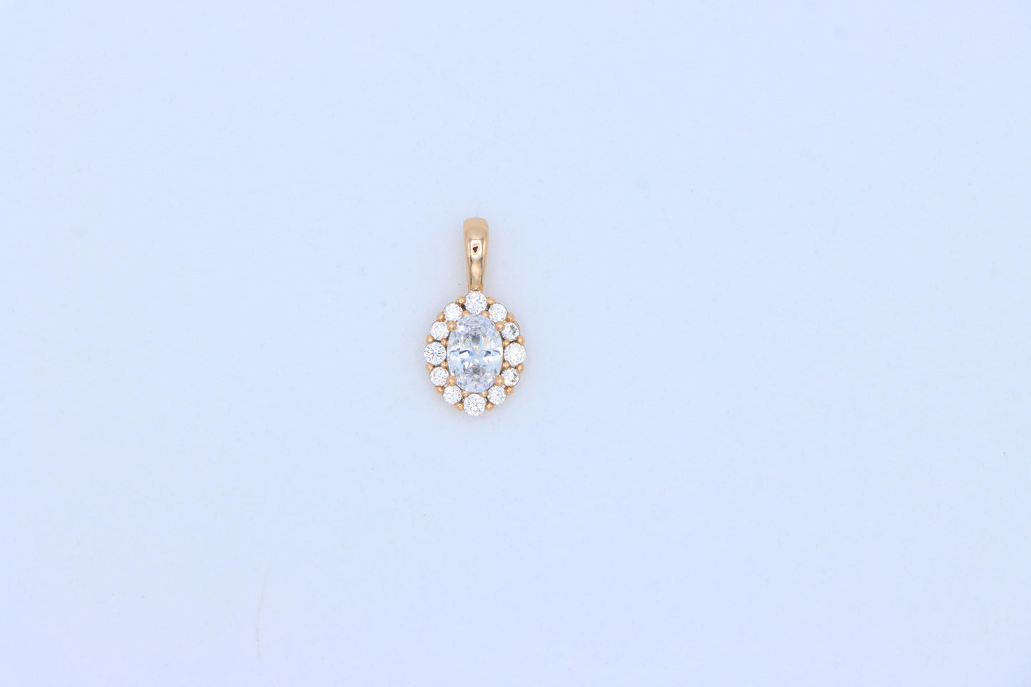 Oval White Pendant with Halo Design in Gold-Plated Brass Setting, XPPT1812 (2153-4)