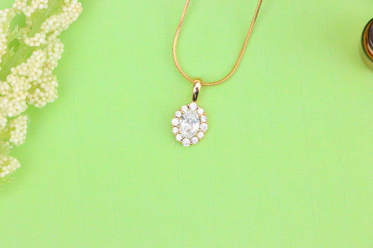 Oval White Pendant with Halo Design in Gold-Plated Brass Setting, XPPT1812 (2153-4)
