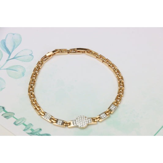Elegant Rose Gold Bracelet with Pave Circle and Link Design, XPBL0653 (2066-2)