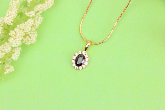 Black Oval Pendant with Sparkling Halo in Gold-Plated Brass Setting, XPPT1814 (2153-4)